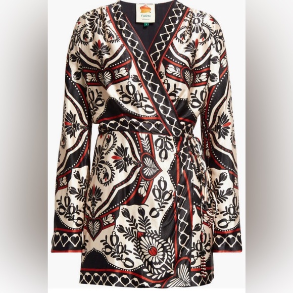 NWT $230 FARM Rio Passion Scarf Print Long Sleeve Wrap Minidress in XS + Medium! - Picture 5 of 7